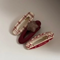 Three-piece acetate hair clip set featuring plaid, star patterns, and heart geometric designs - Red Series Oval Clip Set