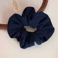 Navy blue textured knit scrunchie on vintage rustic background for daily hair styling - Textured Scrunchie / Navy Blue