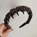 Detailed view of dark plaid fabric headband with non-slip inner teeth and handmade label - British Style Toothed Headband / Brown
