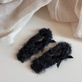 Close-up of black plush bow hair clips with soft faux fur texture for winter - Plush Hollow BB Clip-Black