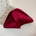 Detail of berry red velvet hair clip with metallic shimmer and handmade metal buckle - Triangle Claw Clip / Red