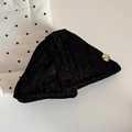 Detailed close-up of black velvet fabric with silver glitter threads and handmade metal tag - Triangle Claw Clip / Black
