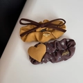 Close-up of vintage floral and ginger yellow fabric hair claws with delicate metal charms - Orange Coffee Patchwork - BB Clips