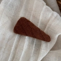 Close-up of dark brown knitted hair clip with vintage stripe pattern and braided texture - Knitted Retro BB-Coffee Large Triangle