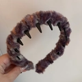 Detailed view of the anti-slip black teeth under the purple and orange fuzzy plush headband - Cream Purple Style (FD90418)