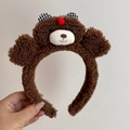 Détail de la pince à cheveux ours en peluche avec fraise et motifs à carreaux - Serre-tête Ours / Brun Foncé