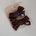 Detail of vintage polka dot hair clips with silver engraved MAKE A WISH metal plaque - Coffee Polka Dot Hair Clip Pair