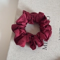 Elastic wine red satin scrunchie with pleated texture for festive hair styling - Small Scrunchie / New Year Red