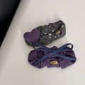Floral fabric hair scrunchies with heart charm and bow details in purple and gray - Grey Purple Patchwork - BB Clips