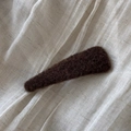 Detail of dark brown wool felt BB hair clip on minimalist beige linen background - Triangle Solid Color Woolen - Deep Brown