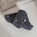 Detail of dark grey knitted hair clip with sparkling rhinestones and white pearl texture - Rhinestone Triangle Claw Clip / Grey Knitted Rhinestone Triangle Clip
