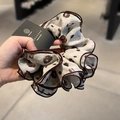 Vintage chiffon leopard print scrunchie with layered ruffle edge for women's hair styling - Coffee Edge Chiffon Print Style
