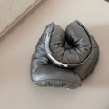 Detailed view of dark grey silk satin sleep pillow hair tie with premium shiny texture - Blue