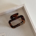 Detail of tortoiseshell square hair claw clip with gold Barrette La France lettering - Transparent Coffee - Hollow Square