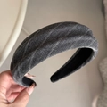 Detail view of grey striped fabric headband with premium texture and padded sponge core - Gray Padded Headband