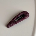 Detail shot of deep purple tweed fabric texture on a high-end metal hair claw clip - Teardrop Knitted BB Clip / Red