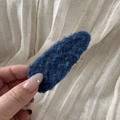 Plush blue faux lamb wool BB hair clip with soft fuzzy texture for autumn and winter - Dark Blue