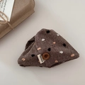 Detail of brown cotton linen hair clip with colorful embroidered dots and Hand Made label - Brown Hair Claw