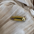 Detail of warm yellow fabric hair clip with Tagi embroidery and cute cartoon bear - Coffee Solid Puppy Clip