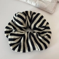 Close-up of black and white striped knitted oversized scrunchie showing fabric texture - Lazy Style Woolen Loop / Black