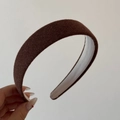 Detail shot of the wide sponge headband with deep brown woven fabric texture - Patch Style / Brown