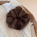 Close-up of soft brown plush scrunchie with fluffy texture for autumn and winter styles - Dark Coffee