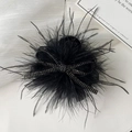 Elegant black feather hair claw with rhinestone bow and mesh veil on white background - Black