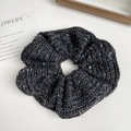 Detailed texture of charcoal grey knitted hair scrunchie with colorful wool speckles - Hair Tie / Black