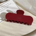 Detail of burgundy large acetate hair claw clip with golden Barrette La France text - Large French Claw Clip (FJ-0524) / Red