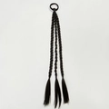 Vista detallada de la extensión de coleta trenzada negra de 45cm con banda elástica - Negro