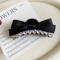 Elegante molletta per capelli con fiocco nero e strass a forma di cuore da donna - Stile Cuore di Diamante Scintillante