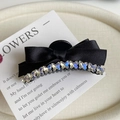 Elegante pinza per capelli con fiocco in seta nera e strass colorati a farfalla - Stile Farfalla Scintillante