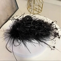 Eleganter schwarzer Feder-Haarclip mit Perlen für voluminöse Frisuren - Klein (11cm) / Schwarz