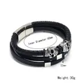 Bracciale in pelle multistrato da uomo con teschi, chiusura magnetica e diametro 65mm - Argento