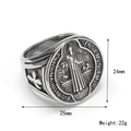Vintage St. Benedict stainless steel ring for men with hip-hop punk medallion design - US 7 / Oil Rubbed Steel