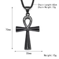 Vintage black stainless steel Ankh cross necklace for men with sparkling crystals - Black Pendant