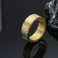 Men's punk stainless steel ring with textured scale pattern on black stone background - US 8 / Gold