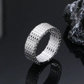 Retro hip hop rhombus patterned stainless steel ring for men on reflective black base - US 8 / Steel
