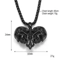 Gothic heart skull pendant in black titanium steel with size 34x32mm and 60cm chain - Black Pendant Only (Without Chain)