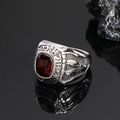 Retro stainless steel high school class ring with a large red stone and eagle relief - US 7 / Steel Color Red Gemstone