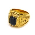 Men's vintage titanium steel gold ring with black gemstone and eagle relief carvings - Gold Black