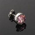 Clou d'oreille rétro en acier inoxydable avec zircon rose serti couronne sur miroir noir - Ton Argent Zircone Rose (Unique)