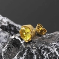 Macro shot of single gold-plated stud earring with yellow faceted gemstone on black stone - Gold Tone Yellow Zircon (Single)