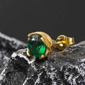 Vintage titanium steel stud earring featuring a green emerald-cut gemstone in gold setting - Gold Tone Green Zircon (Single)