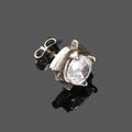 Detailed view of punk style stainless steel stud earring with cubic zirconia on black mirror - Steel Color White Zircon