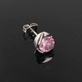 Detailed close-up of a pink gemstone stud earring with a silver prong setting and butterfly back - Silver Tone Pink Zircon (Single)