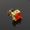 Macro di orecchini a perno quadrati in oro con zircone rosso e motivo filigrana - Oro Zircone Arancione (Singolo)