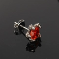 Hip-Hop Drachenkralle Ohrring mit rotem Zirkonia Stecker in poliertem Vintage Silber - Stahlfarbe Orangeroter Strass