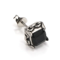 Clou d'oreille rétro pour homme avec zircon noir carré et base en acier texturé - Ton Argent Zircone Noire (Unique)