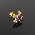 Vintage gouden kruis oorknopjes met paarse zirkoon edelsteen op zwart reflecterend vlak - Enkel Stuk / Goud Paarse Strass (Enkel)